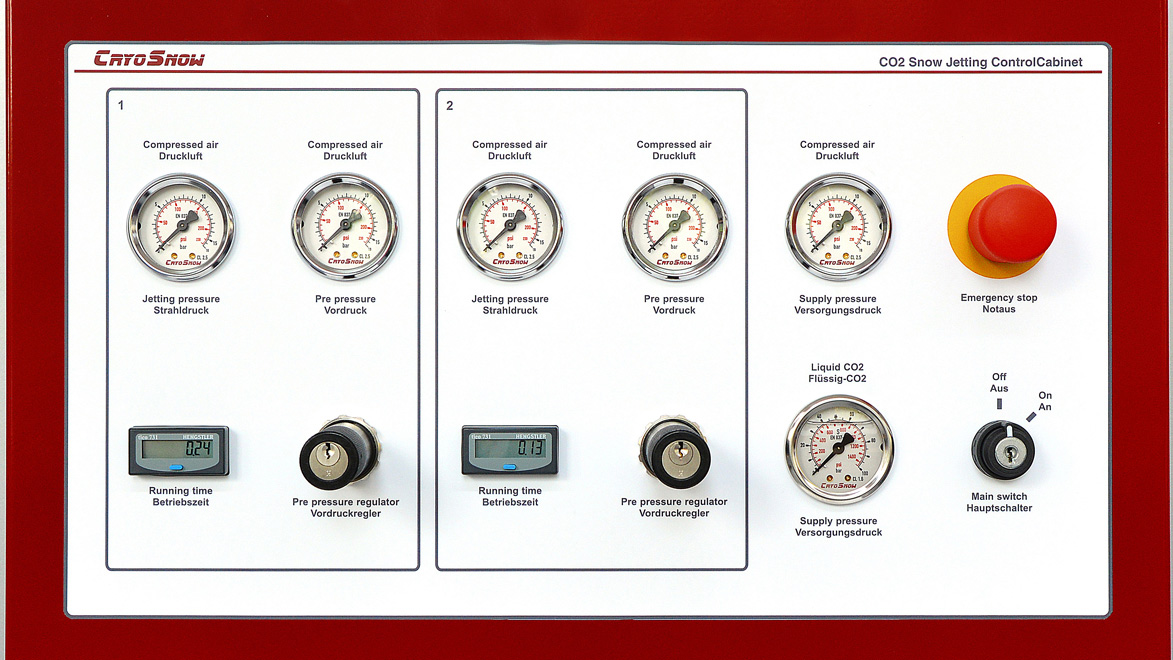 控制面板，用于单独控制 2 个带手动压力调节器的喷射模块